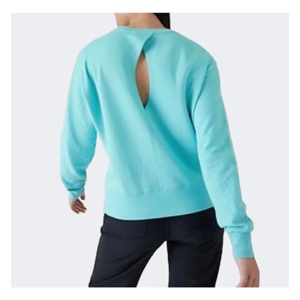 Athleta Sundown Motion Crewneck‎ Sweatshirt XS Gulf Green Keyhole Back